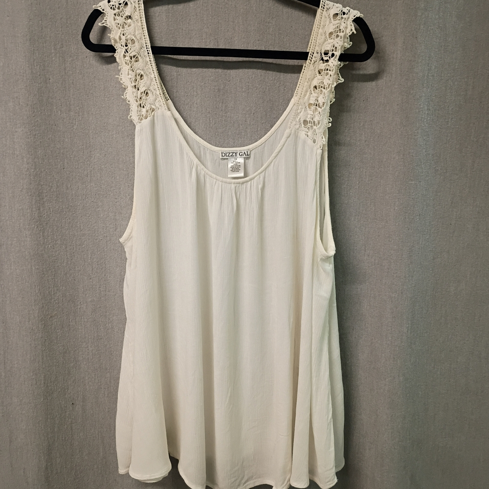 Dizzy Gal Size 3X Sleeveless Elegant Ivory Lace Strap Tank Top Cream Color